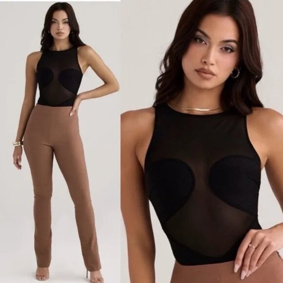 NWOT House of CB SMALL Chiara black mesh bandage bodysuit - Picture 2 of 8